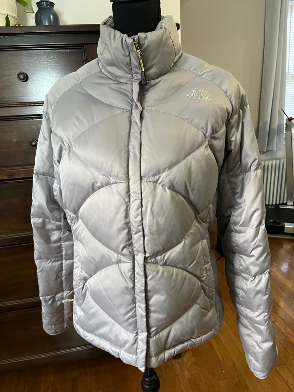 The North Face Women's Light Silver Gray Quilted 550 Puffer Jacket